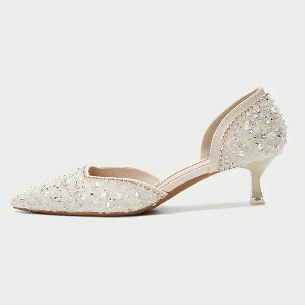 Levoire | Stylish Pointed Toe Shoes With Mid Heels, Featuring A Sparkling Surface