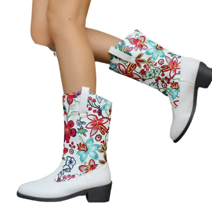Levoire | Bottes mi-hautes avec fleurs brodées et bout rond