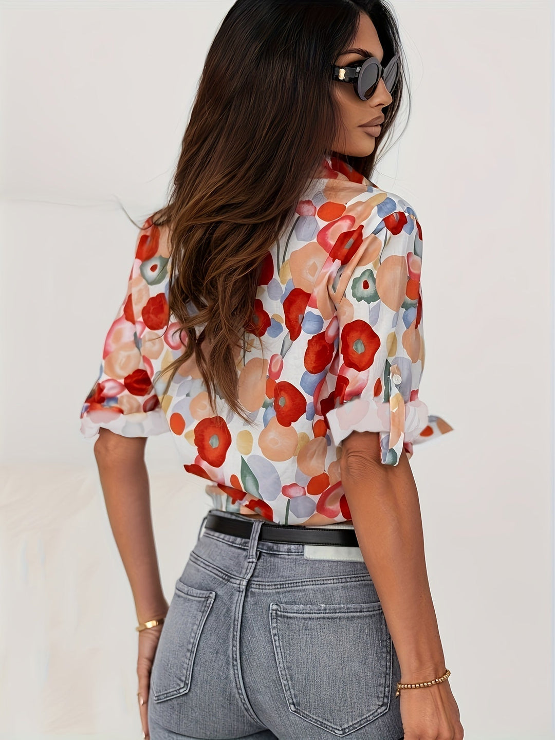 Levoire | Chemisier Confortable À Manches Longues Avec Motif Floral Et Boutons