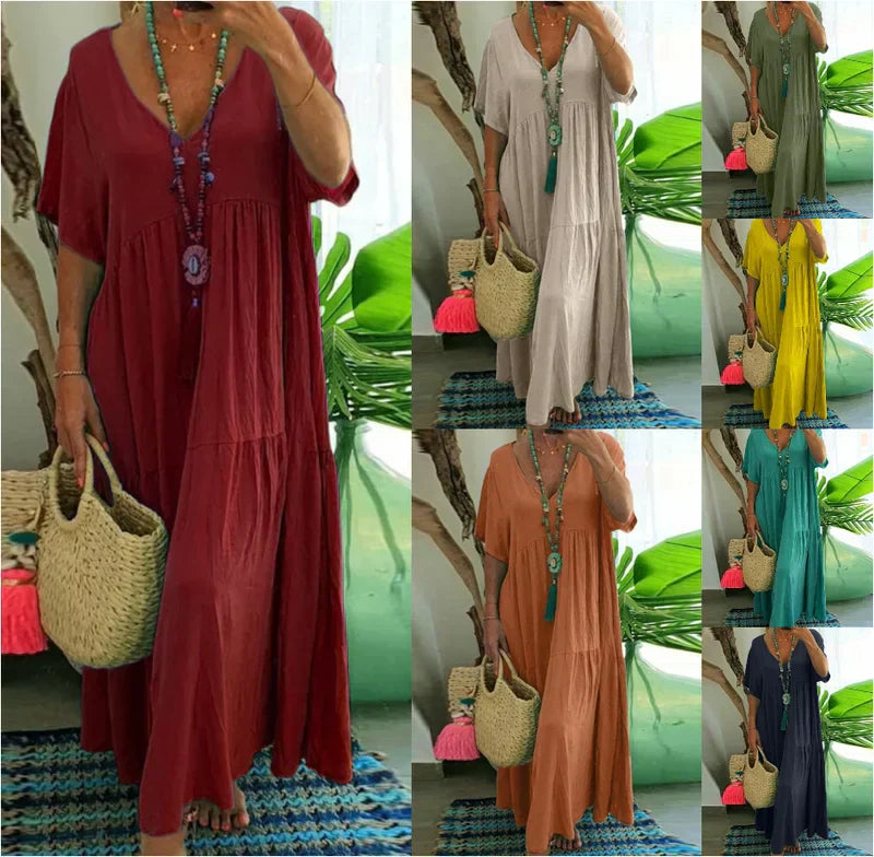 Levoire | Robe longue décontractée à manches courtes pour femmes Rouge