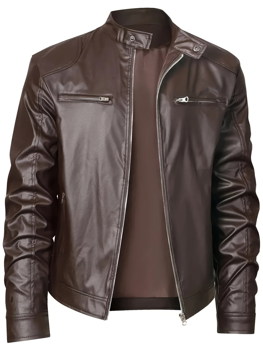 Levoire | Veste En Cuir Pu Stylée Pour Hommes Avec Blocs De Couleur Marron foncé