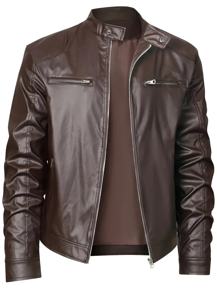 Levoire | Veste En Cuir Pu Stylée Pour Hommes Avec Blocs De Couleur Marron foncé