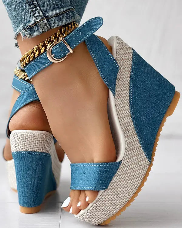 Levoire | Sandales en denim à talons compensés