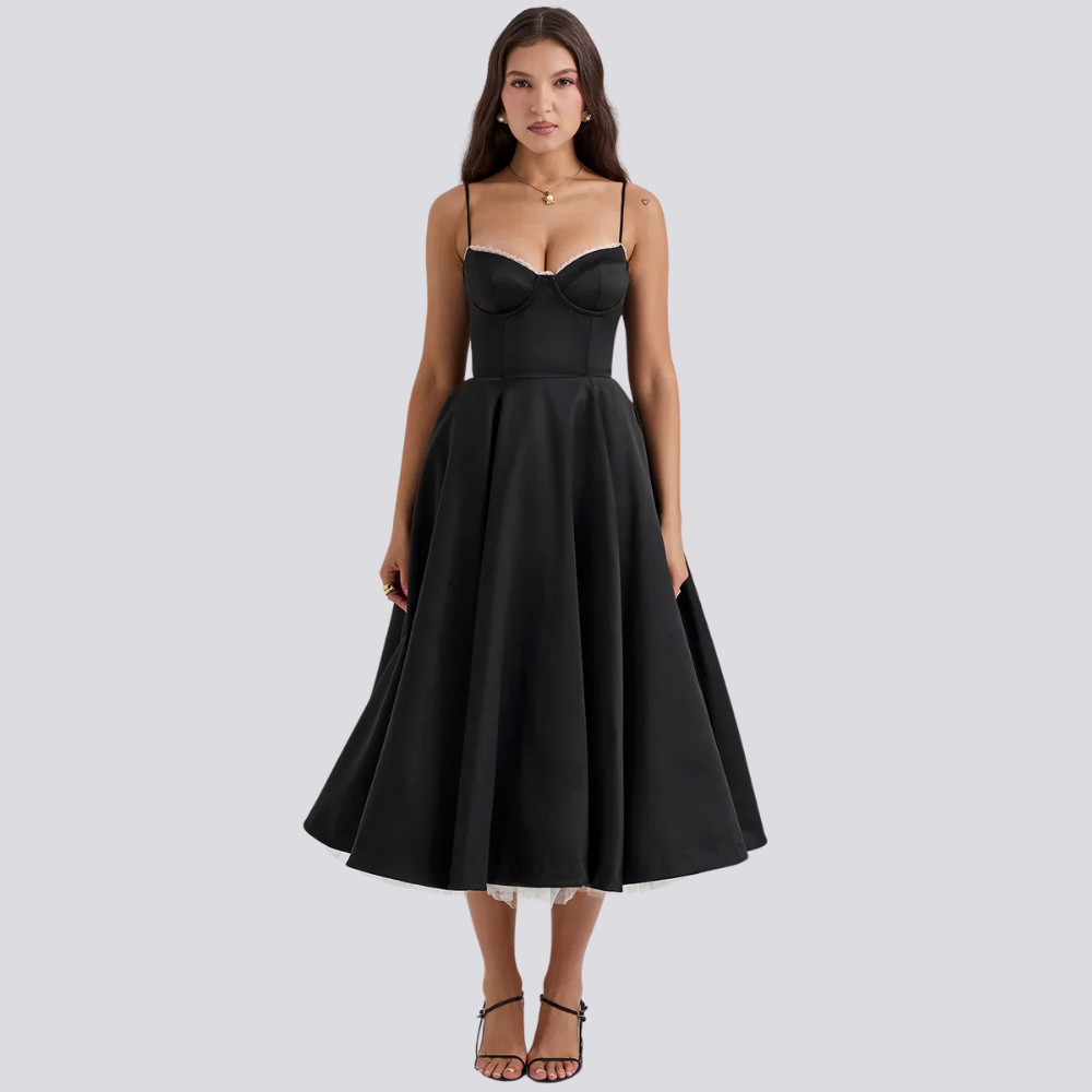 Levoire | Robe Midi Avec Corsage Floral Pour Femmes Noir