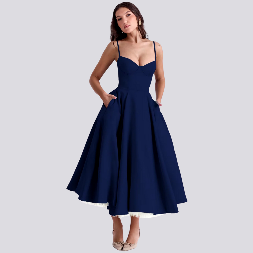 Levoire | Robe Midi Avec Corsage Floral Pour Femmes Bleu marine