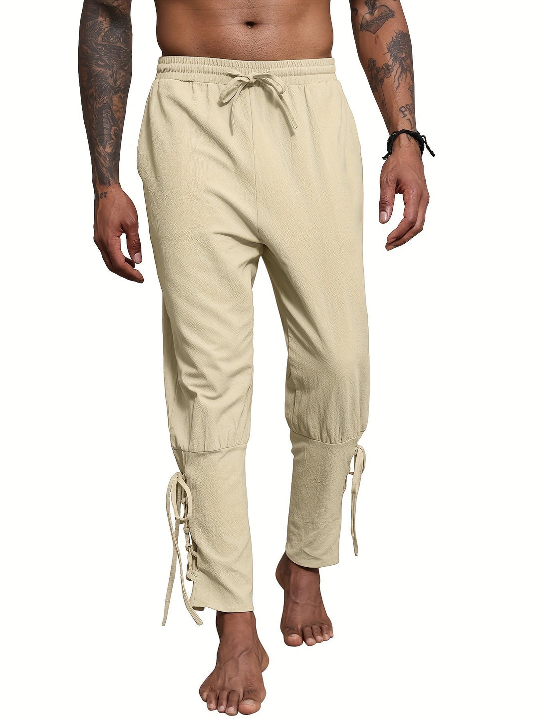 Levoire | Homme Coton Lin Mélange Bande De Publication Et Pantalon Harem