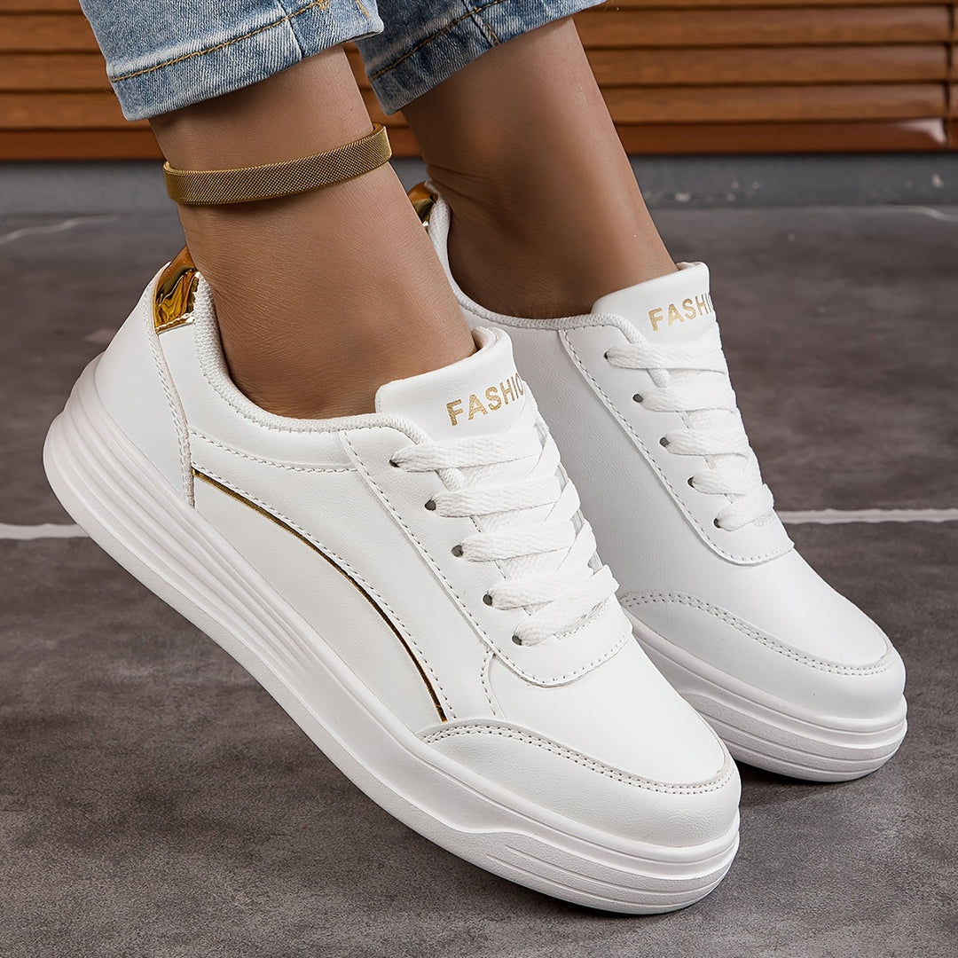 Levoire | Sneakers Pour Femmes Design Non Amalgamé Avec Lacets Et Semelle Douce Blanc CN38(EU38.5)