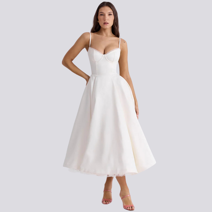 Levoire | Robe Midi Avec Corsage Floral Pour Femmes Blanc