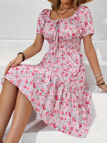 Levoire | Robe Froncée Avec Nœud Devant Et Impression De Fleurs