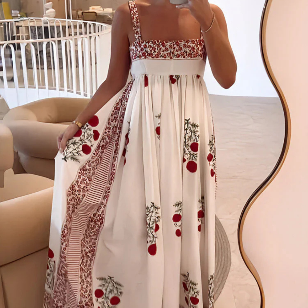 Levoire | Robe Maxi Boho Légère Avec Imprimé Romantique Beige
