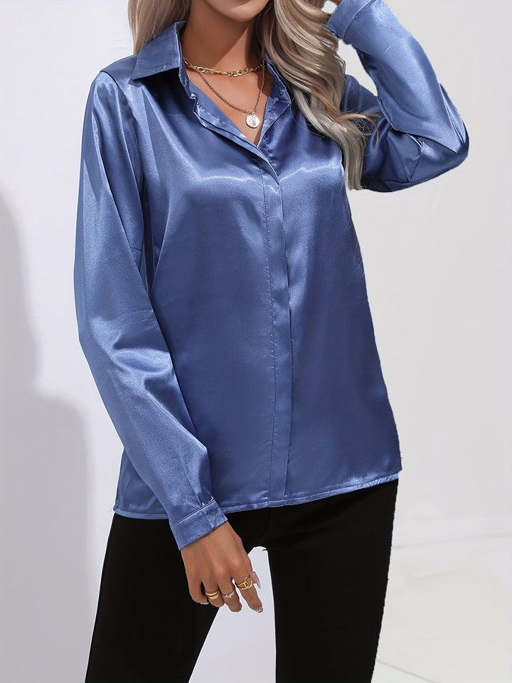 Levoire | Confiant De La Forme Chemise En Satin À Manches Longues Avec Boutons