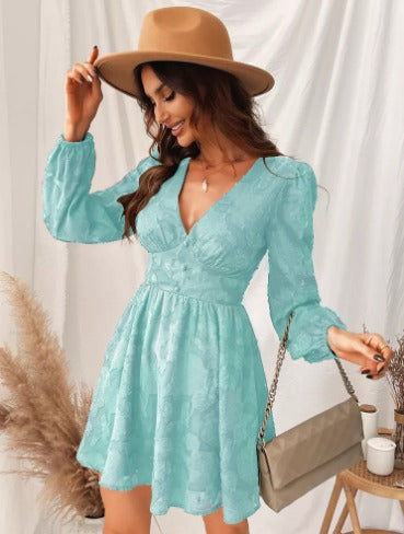 Levoire | Robe En Satin Délicat À Manches Courtes Bleu-vert