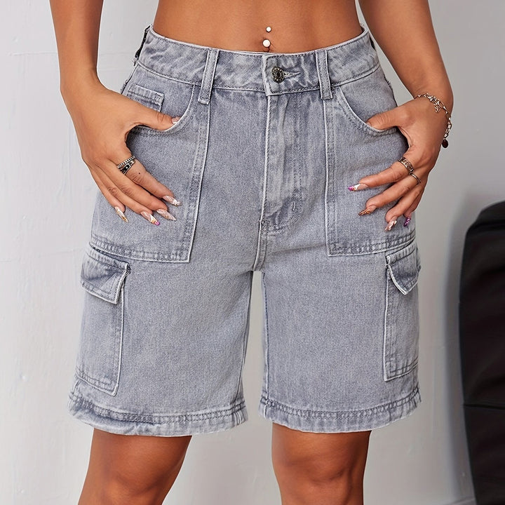 Levoire | Pantalons Cargo En Denim Gris Élégants À Taille Haute
