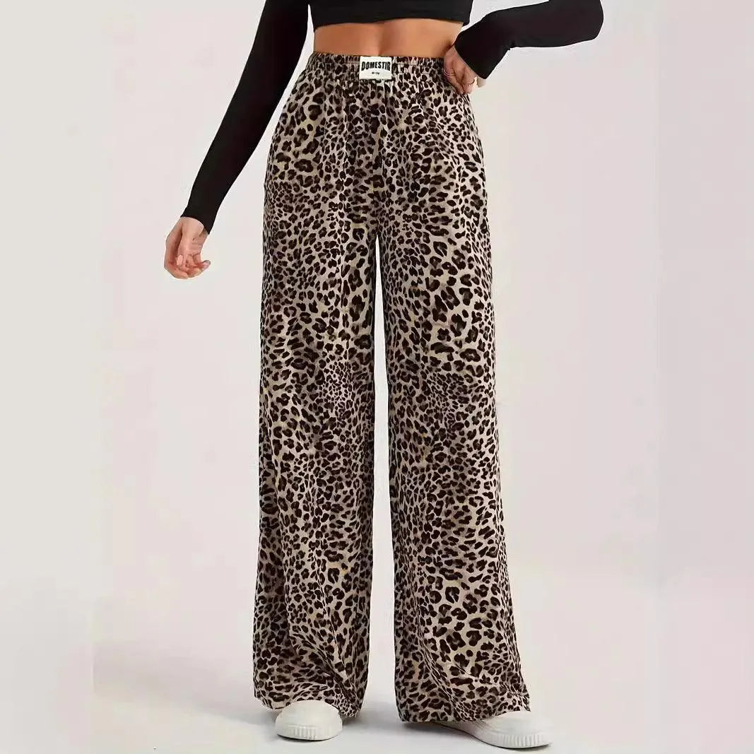 Levoire | Pantalons droits décontractés taille haute en imprimé léopard