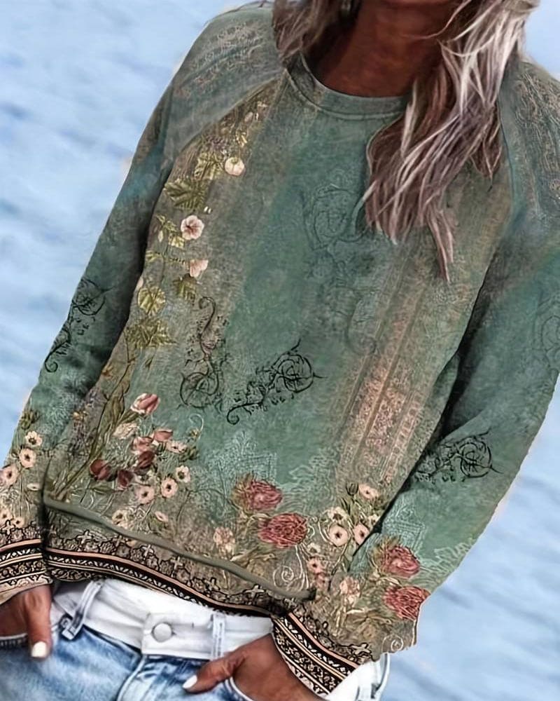 Levoire | Blouse Florale À Manches Longues Vert