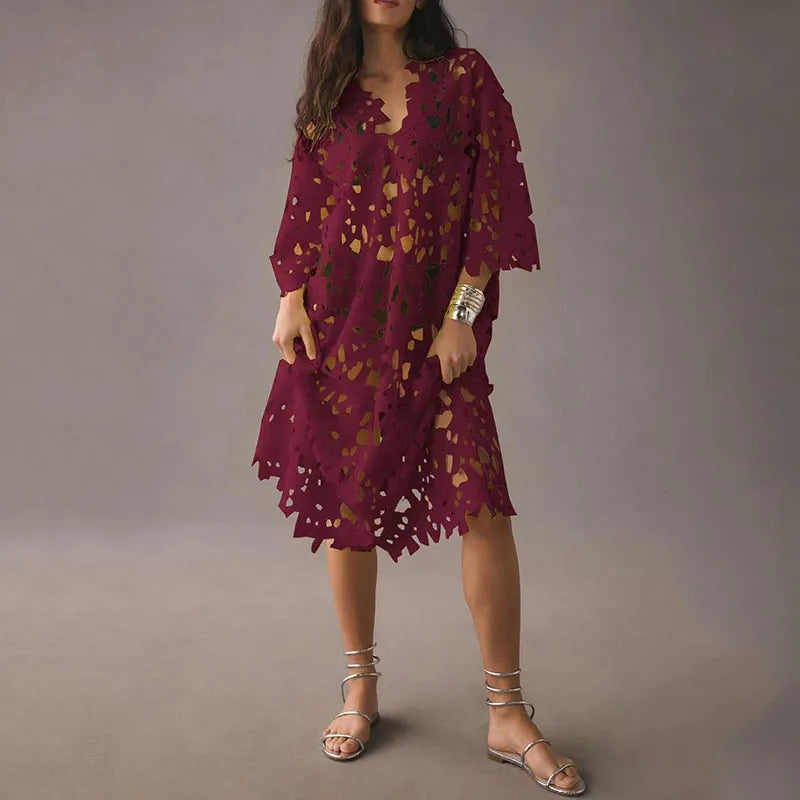 Levoire | Robe mi-longue à fleurs Rouge vin Une taille