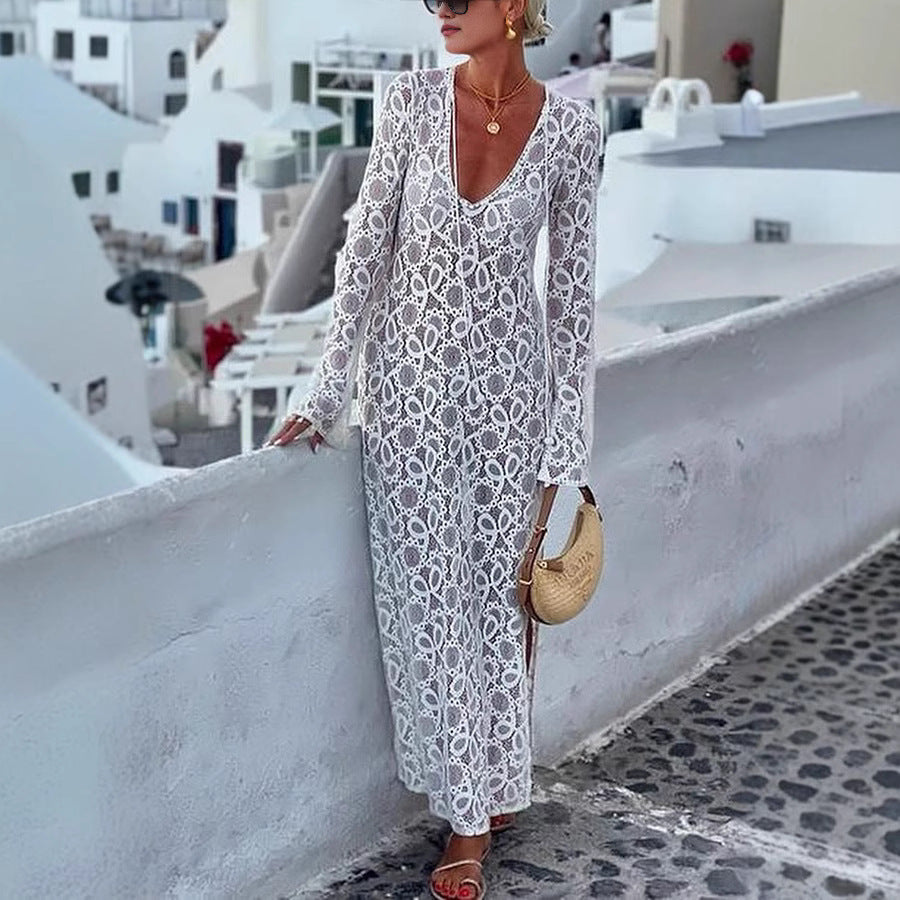 Levoire | Robe longue en dentelle transparente Blanc