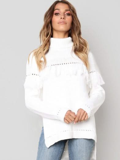 Levoire | Pipo Avec Col Frangé Élégant Et Confortable Blanc