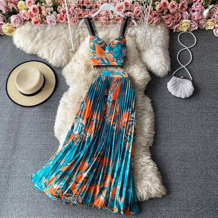 Levoire | Ensemble sans manches à deux pièces avec motif floral Vert de mer Taille libre