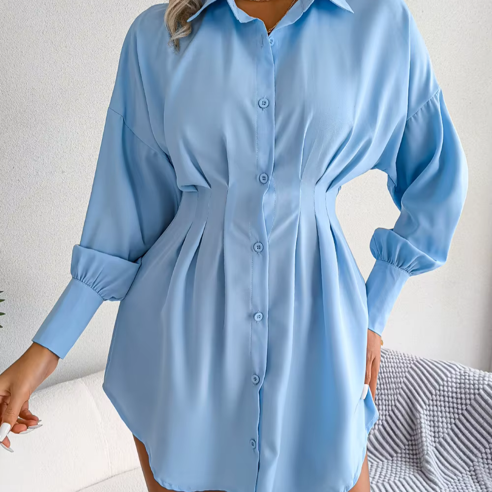 Levoire | Robe Chemise Élégante Avec Taille Ajustée Bleu