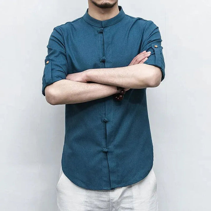 Levoire | Chemise en lin à manches longues pour hommes Denim Bleu