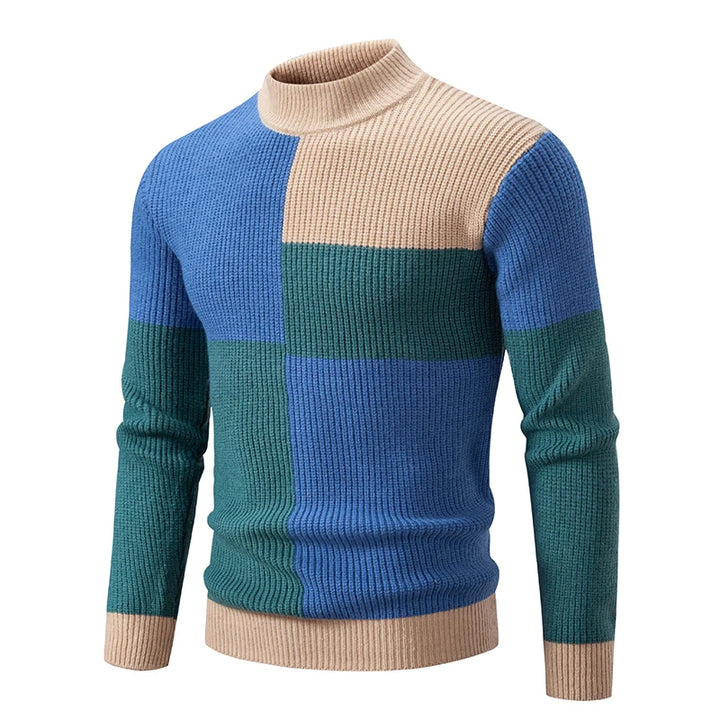 Levoire | Manches Longues Col Rond Motif À Blocs Pull En Tricot Vert bleu-vert