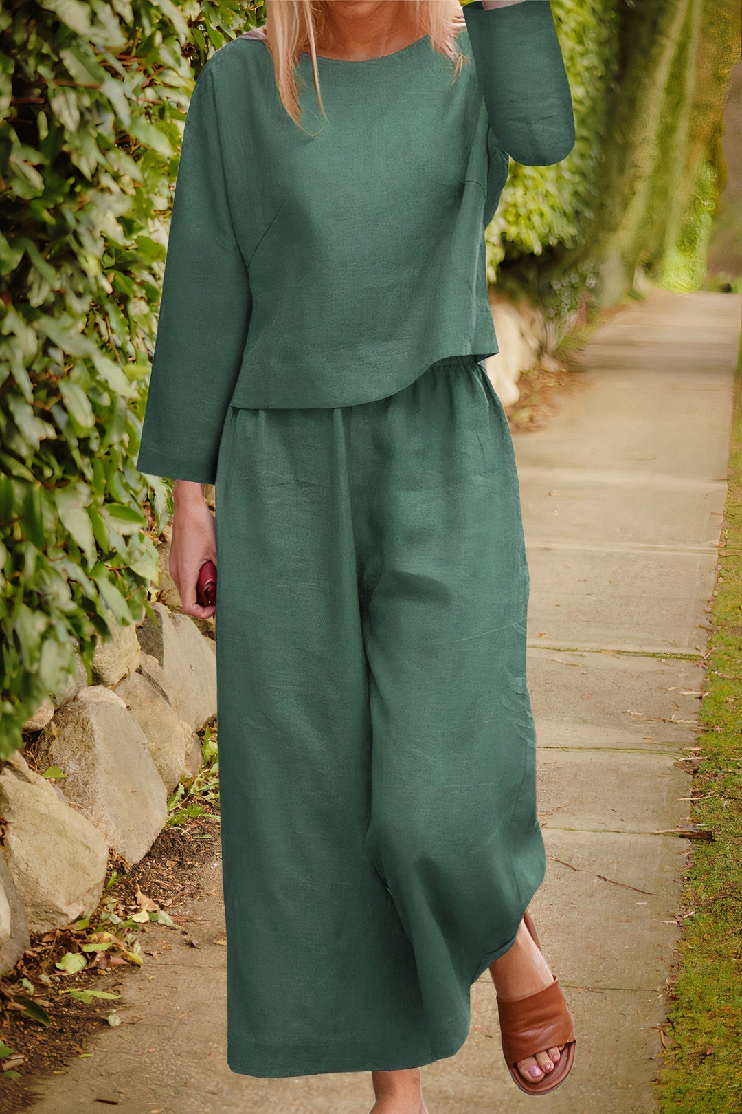 Levoire | Blouse Légère & Pantalon En Lin Set Vert foncé