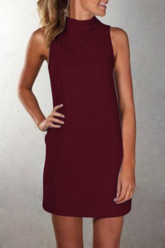 Levoire | Robe Décontractée à Col Haut et Sans Manches Rouge