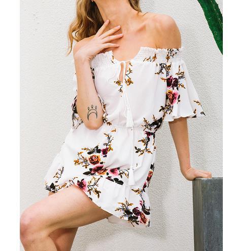 Combinaison femme sans épaule avec design floral et détails volantés Levoire