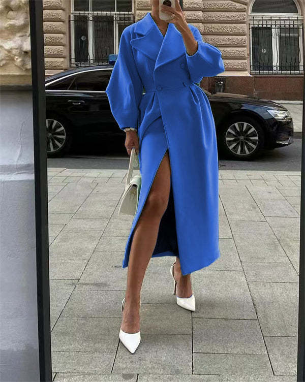 Levoire | Manteau En Laine Vintage Avec Des Manches Lanternes Et Un Revers Bleu
