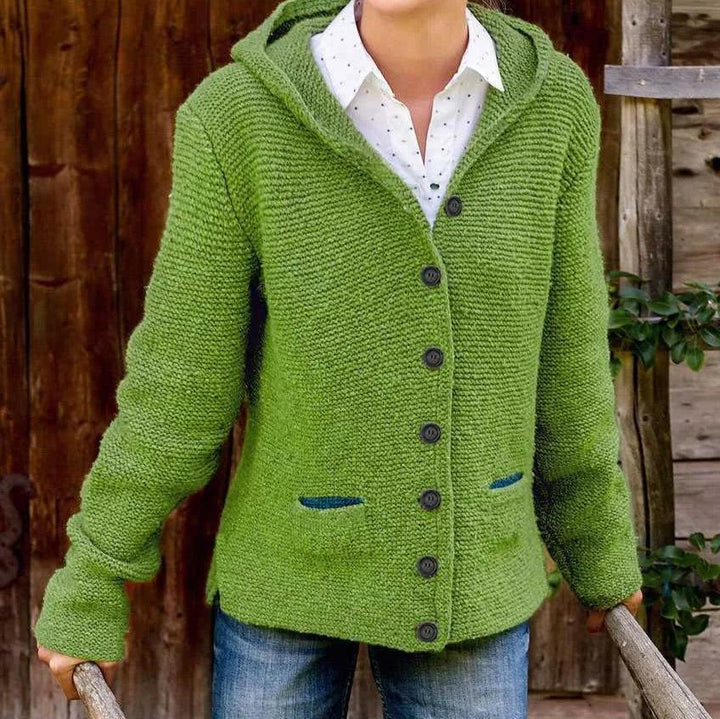Levoire | Veste tricotée à capuche à manches longues avec bouton Vert