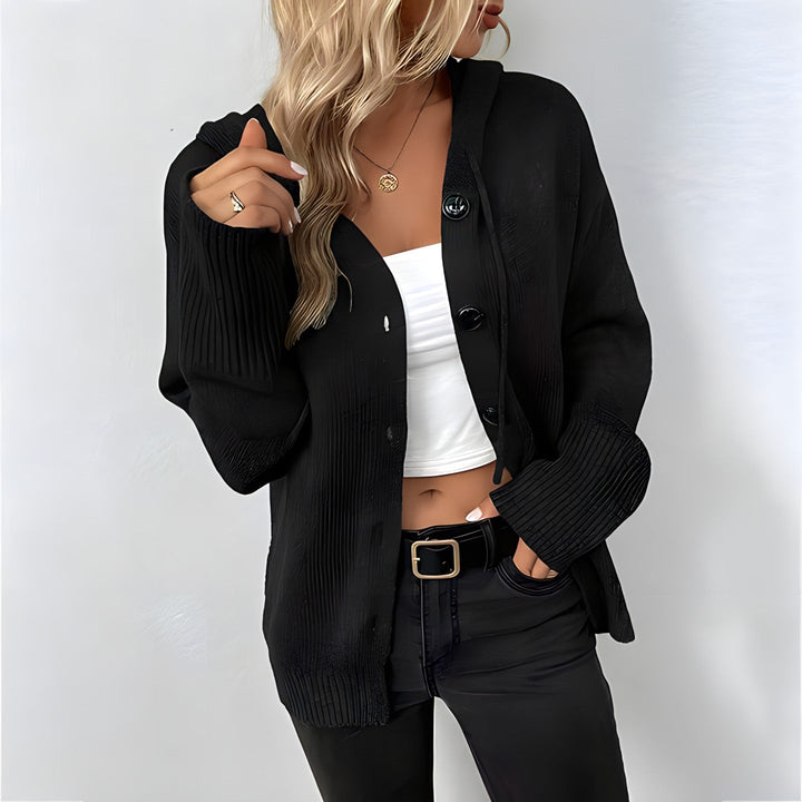 Levoire | Femmes Gilet En Tricot Avec Capuche Noir