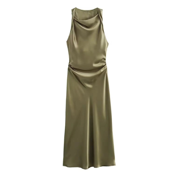 Levoire | Robe Maxi Satin Drapé Élégante Vert