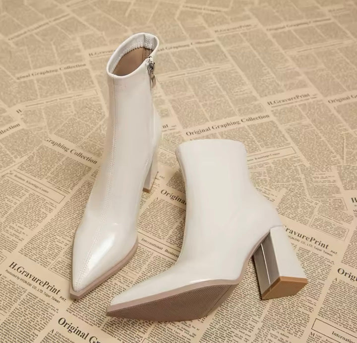 Levoire | Bottines En Simili Cuir Avec Talon Bloc Crème blanc