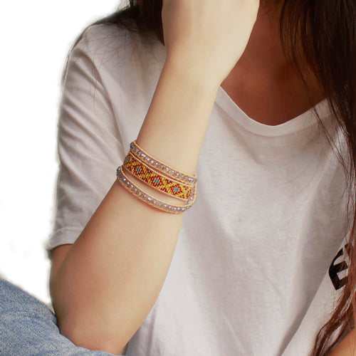 Levoire | ethnique Edyna en Cuir et Métal Rhodié et Perles de Miyuki - Livraison Offerte