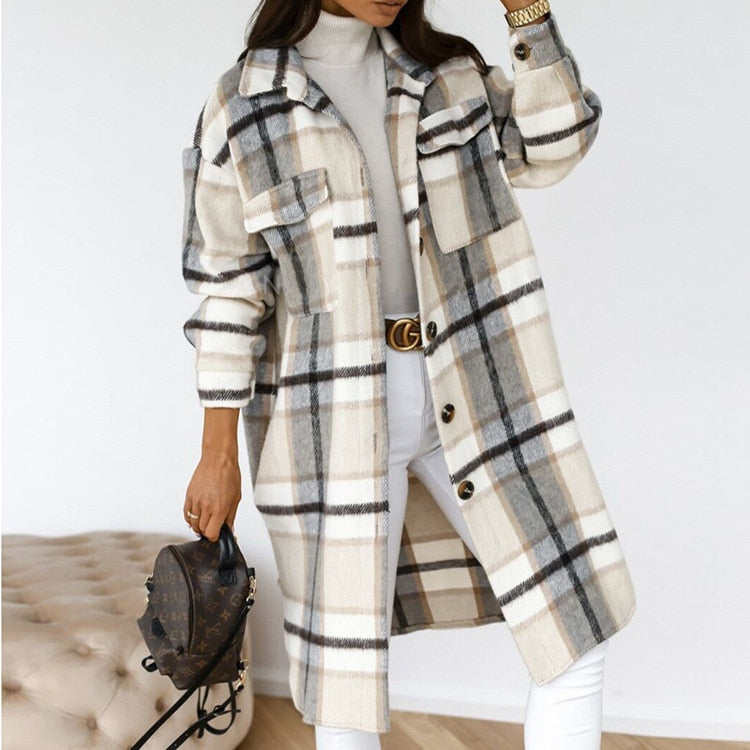 Levoire | Veste En Laine Longue Confortable Pour Femmes Blanc Gris