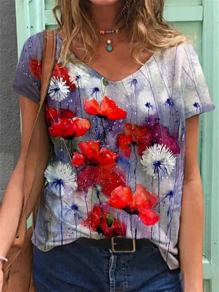 Levoire | Chemise À Col En V Peinture Art Floral Violet