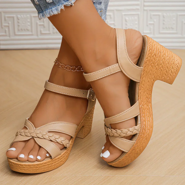 Levoire | Sandales Tressées Pour - Femmes - Levoire | Talons Plateforme Chameau