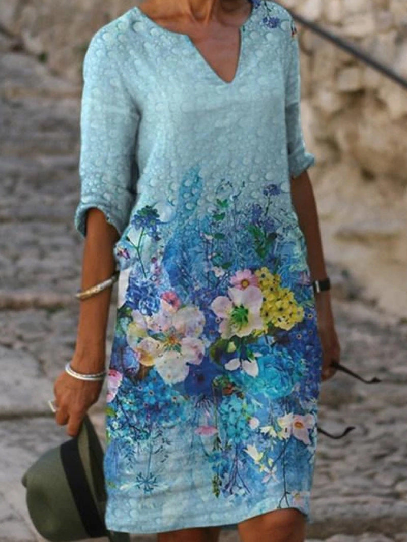 Levoire | Robe Élégante À Imprimé Fleuris Bleu ciel