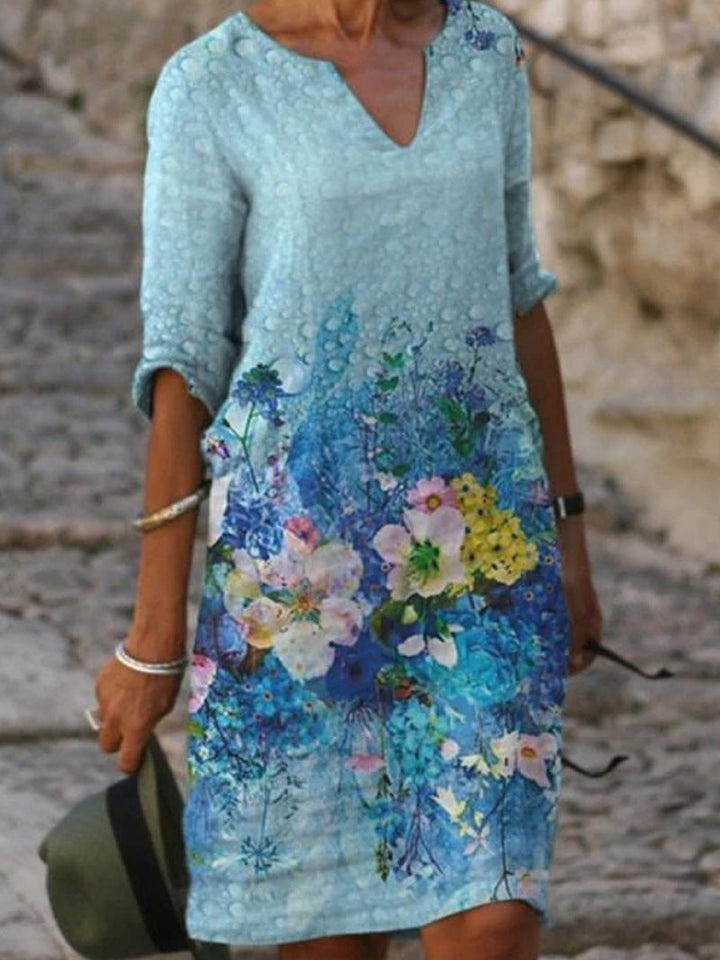Levoire | Robe Élégante À Imprimé Fleuris Bleu ciel