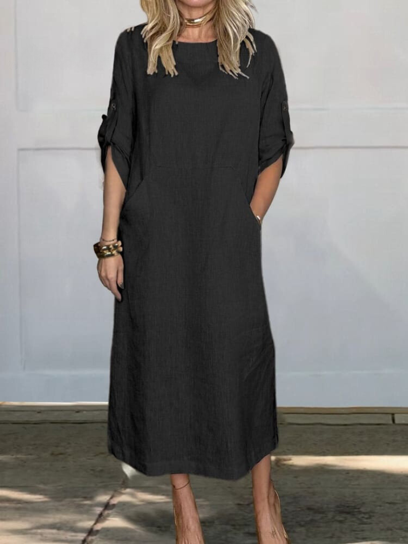 Levoire | Robe En Lin Unie Avec Poches Pour Femmes Marron