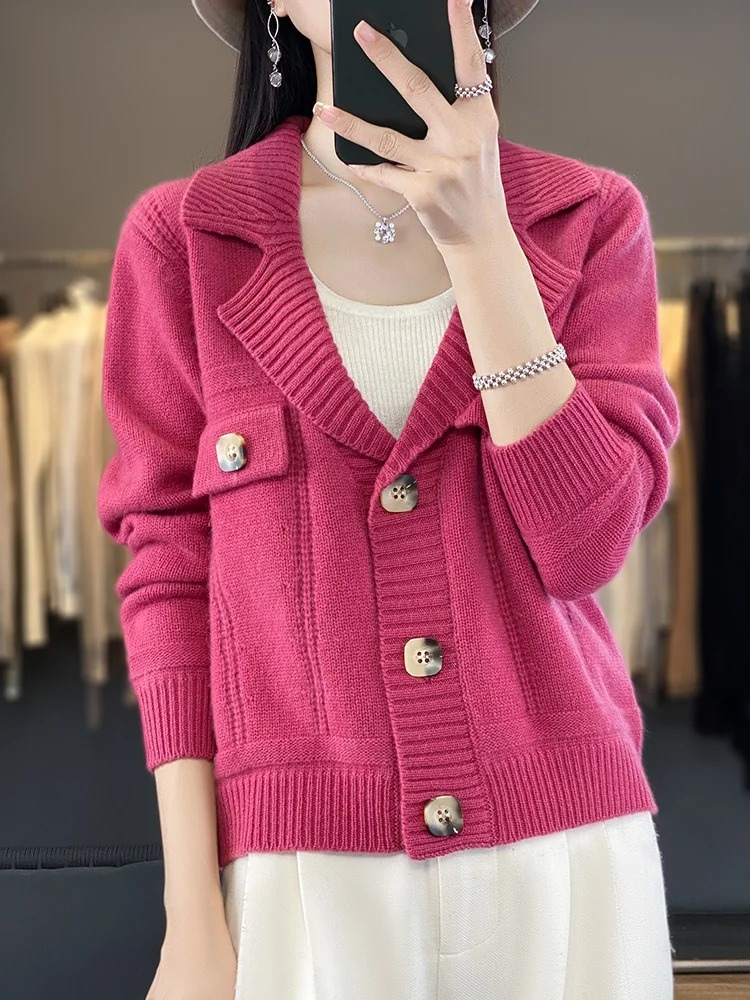 Levoire | Veste en laine pour femmes avec col, poches et manches Rosa