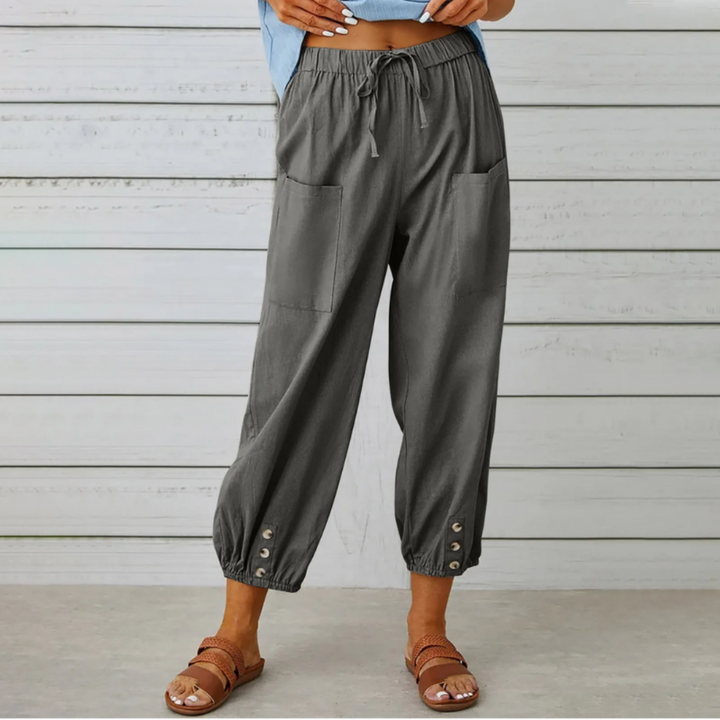 Levoire | Pantalon En Lin Pour Femmes Décontracté Taille Haute Gris
