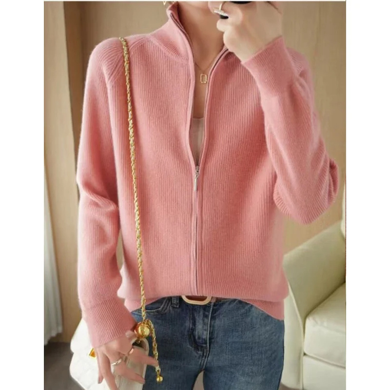 Levoire | Veste femme avec fermeture éclair, tricot et col haut Rose pâle