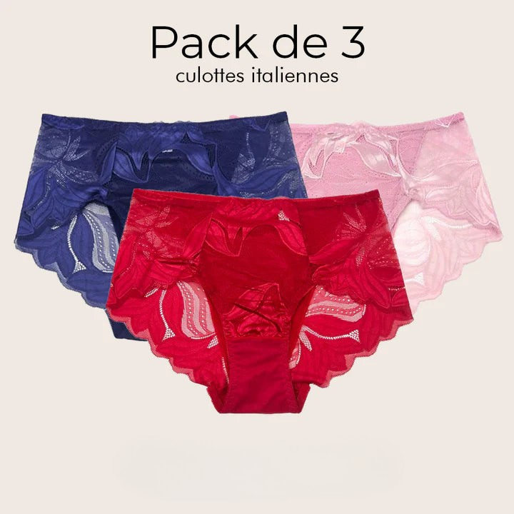 Levoire | Femmes Culottes Italiennes Confortables & Légères Ensemble de 3 (Rouge Rose Bleu)