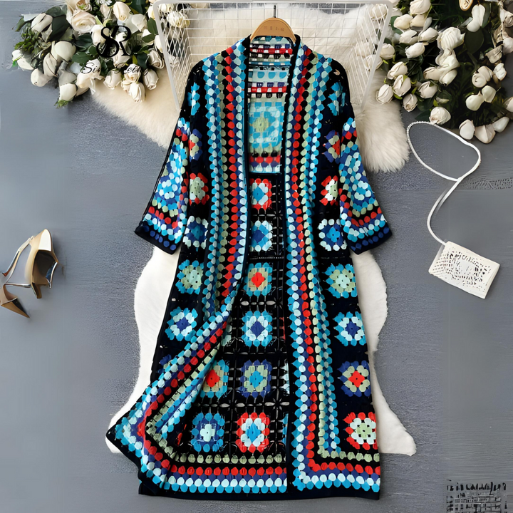 Levoire | Robe en tricot longue multicolore Bleu Une taille