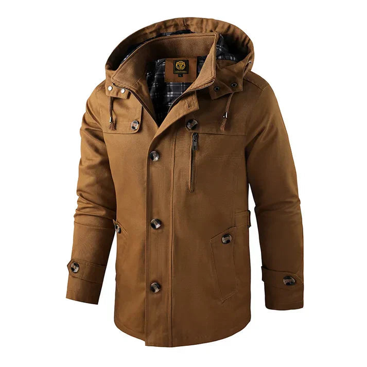Levoire | Manches longues Plusieurs poches Veste à capuche Boutonnée Braun