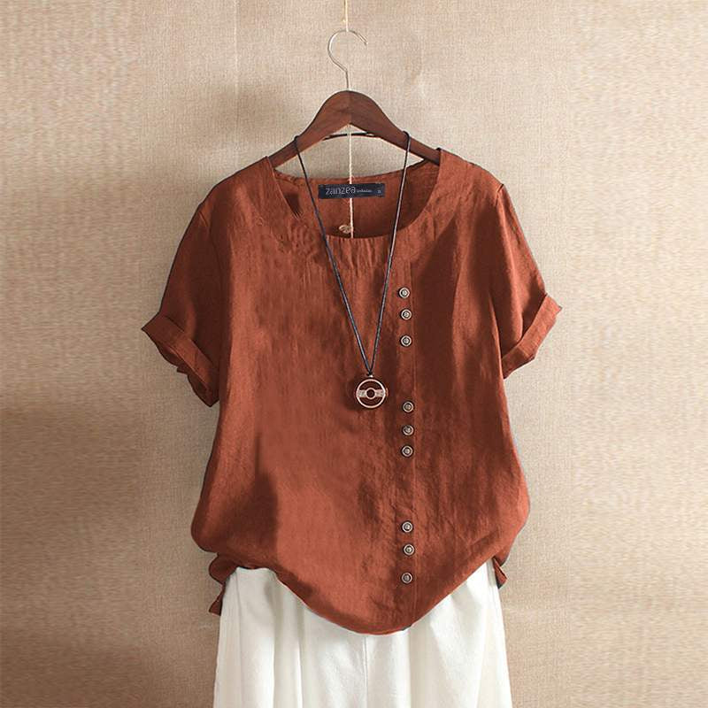 Levoire | Chemise En Lin À Manches Courtes Et Boutonnage Braun