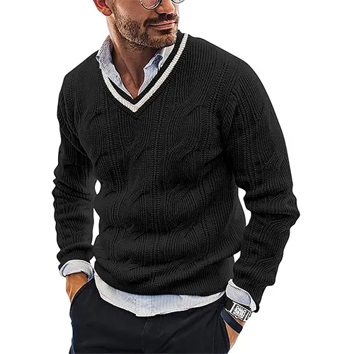 Levoire | Pull En Tricot Classique Pour Hommes Avec Col En V Noir
