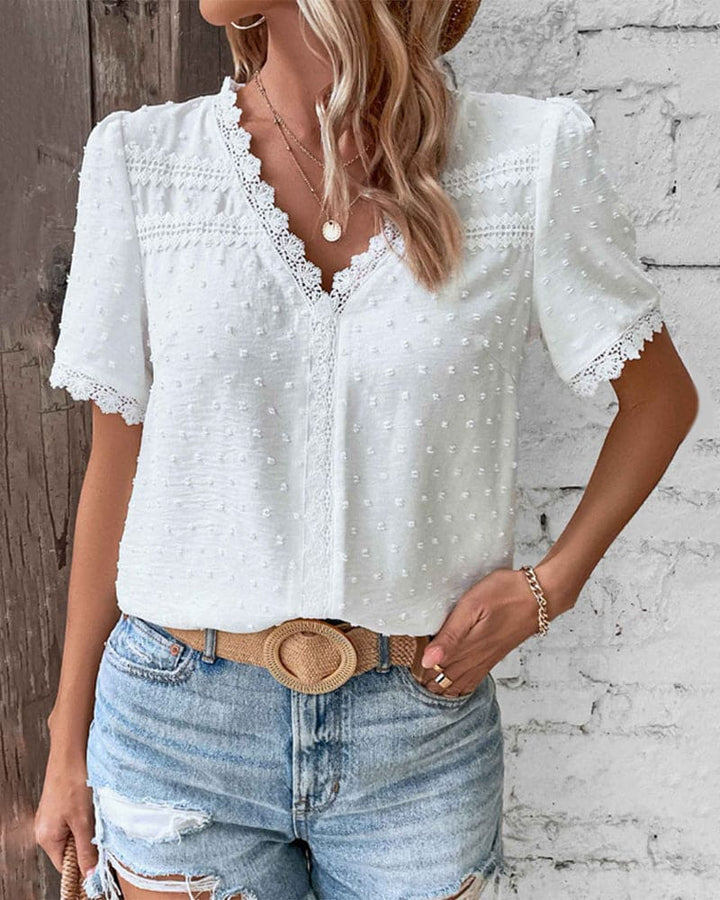 Levoire | Blouse En Dentelle À Manches Courtes Et Décolleté En V